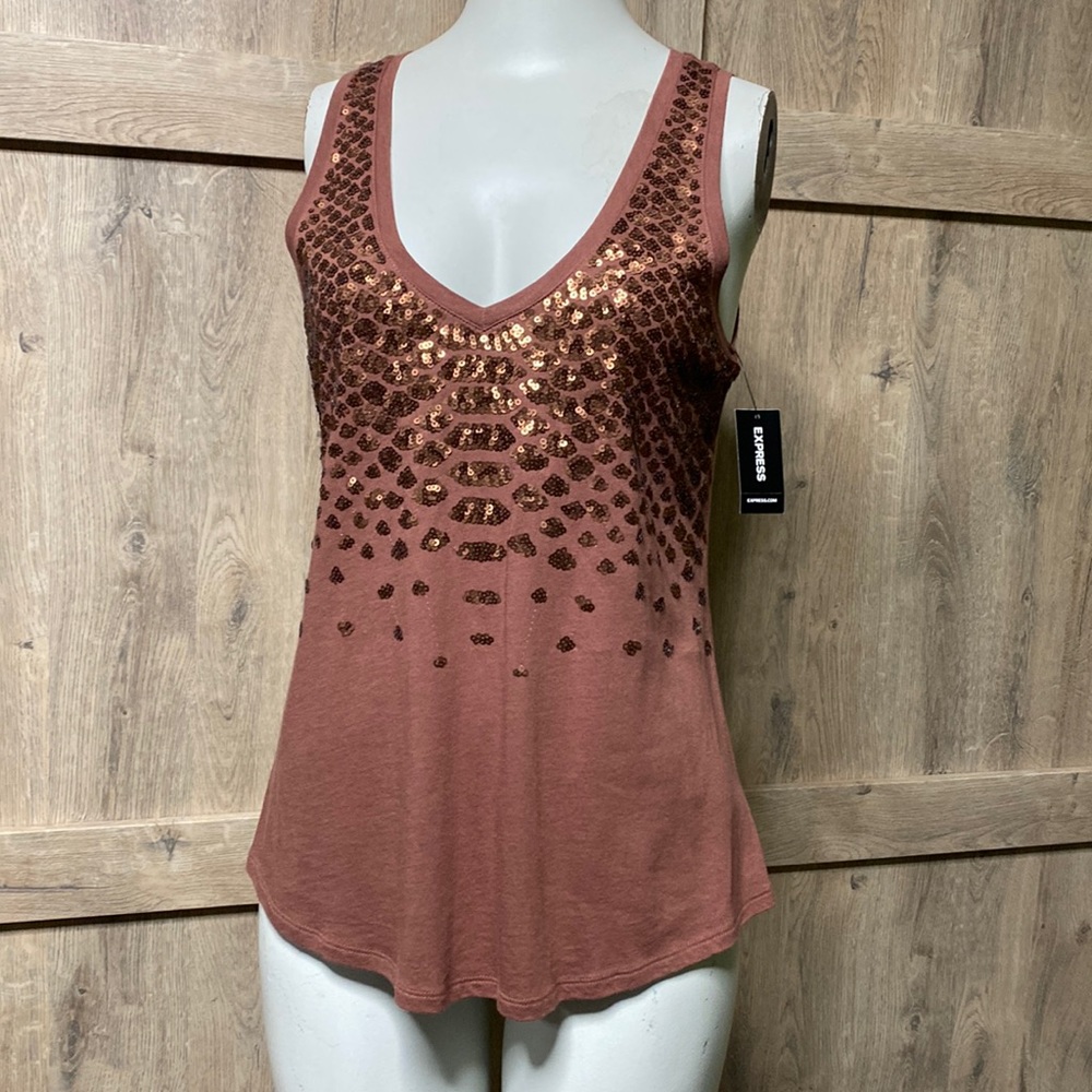 Express One Eleven Easy Tank sequin snake animal pattern front detailing NWT